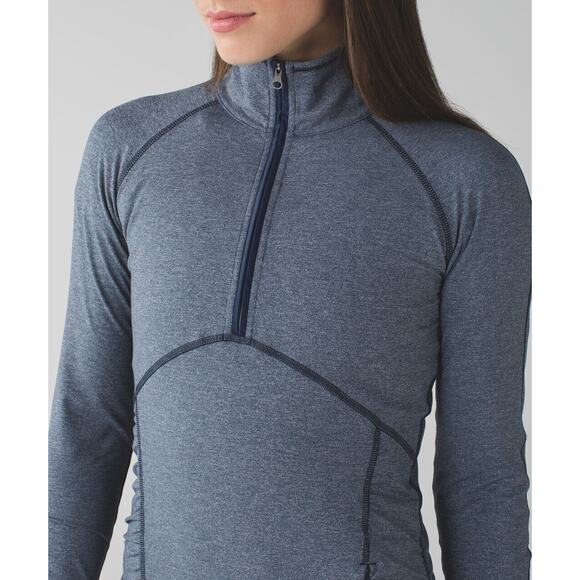 Lululemon Kriss Cross 1/2 Zip Pullover Heathered Inkwell Blue Thumbholes Size 6 - Picture 4 of 16